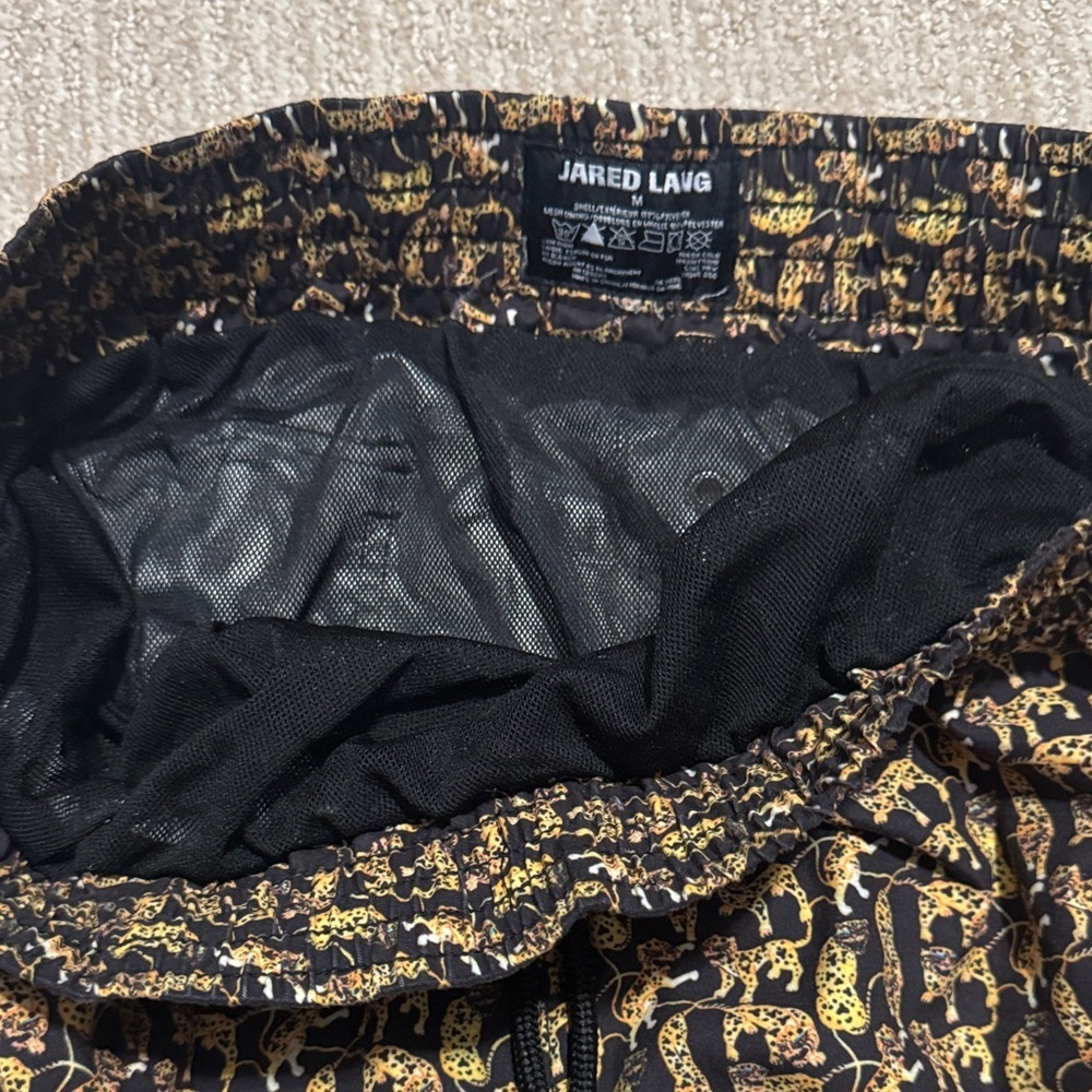 Jared Lang Mens M Black Animal Print Hybrid Swim Trunks Mesh Lined Board Shorts - Picture 6 of 10